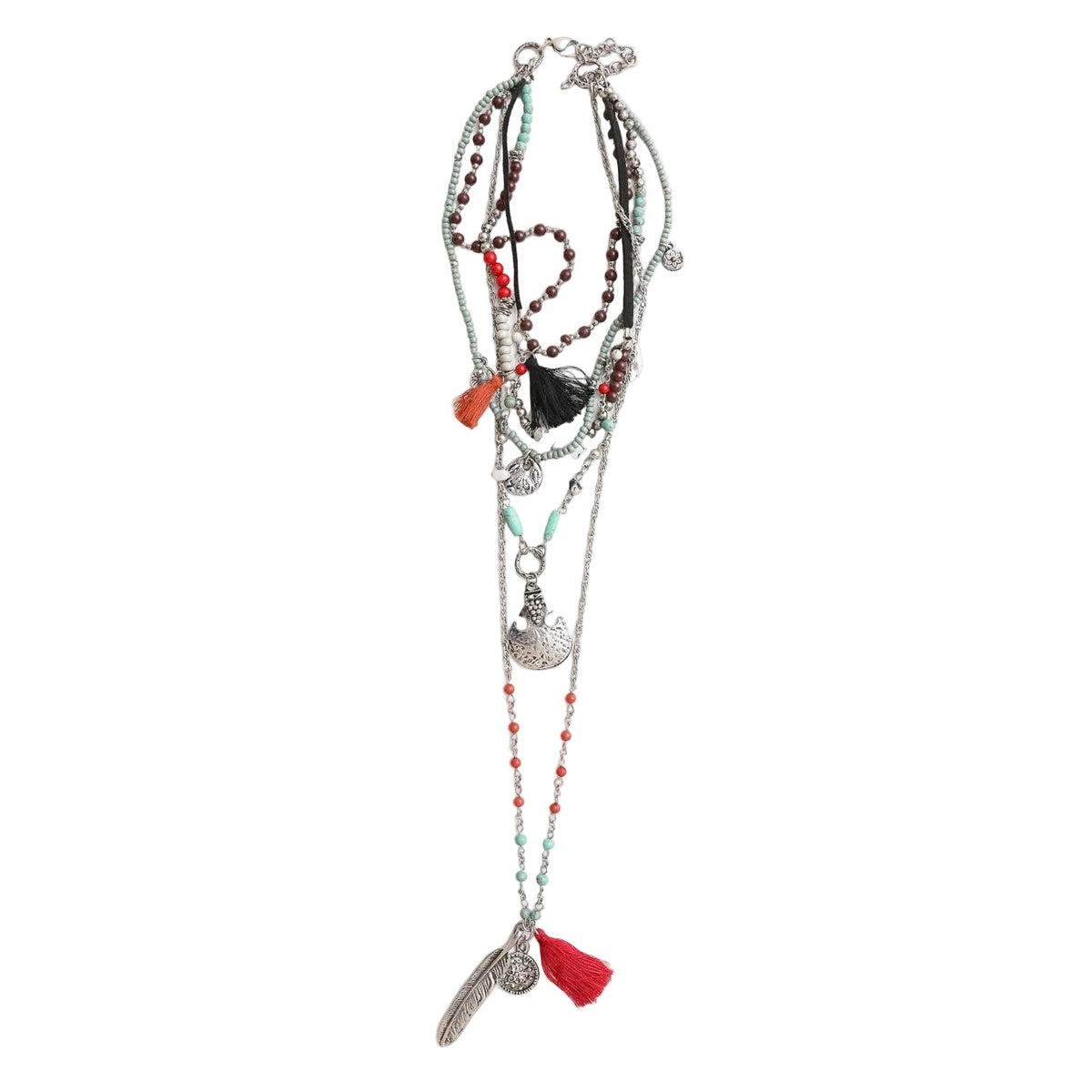 Feather Fringe Multi-Layered Necklace | Handmade Bohemian Style
