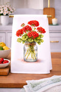 Geraniums in a Mason Jar Watercolor Kitchen Towel