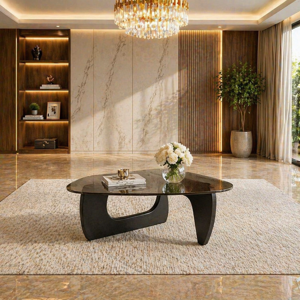 Modern Black L-Shaped Cloud Sectional Sofa with Glass Coffee Table Living Room Set