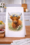 Highland Cow with Floral Crown Kitchen Towel