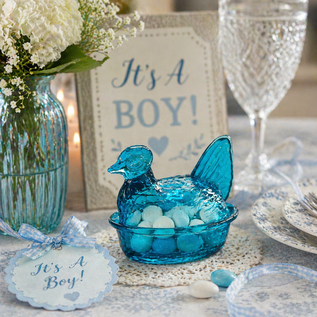 Nesting Hen Bowl & Lid -TURQUOISE | Hand Blown Glass -Colombia