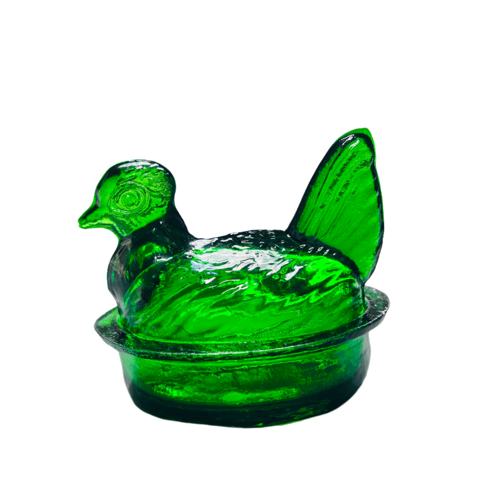 Nesting Hen Bowl & Lid - EMERALD GREEN | Hand Blown Glass - Colombia