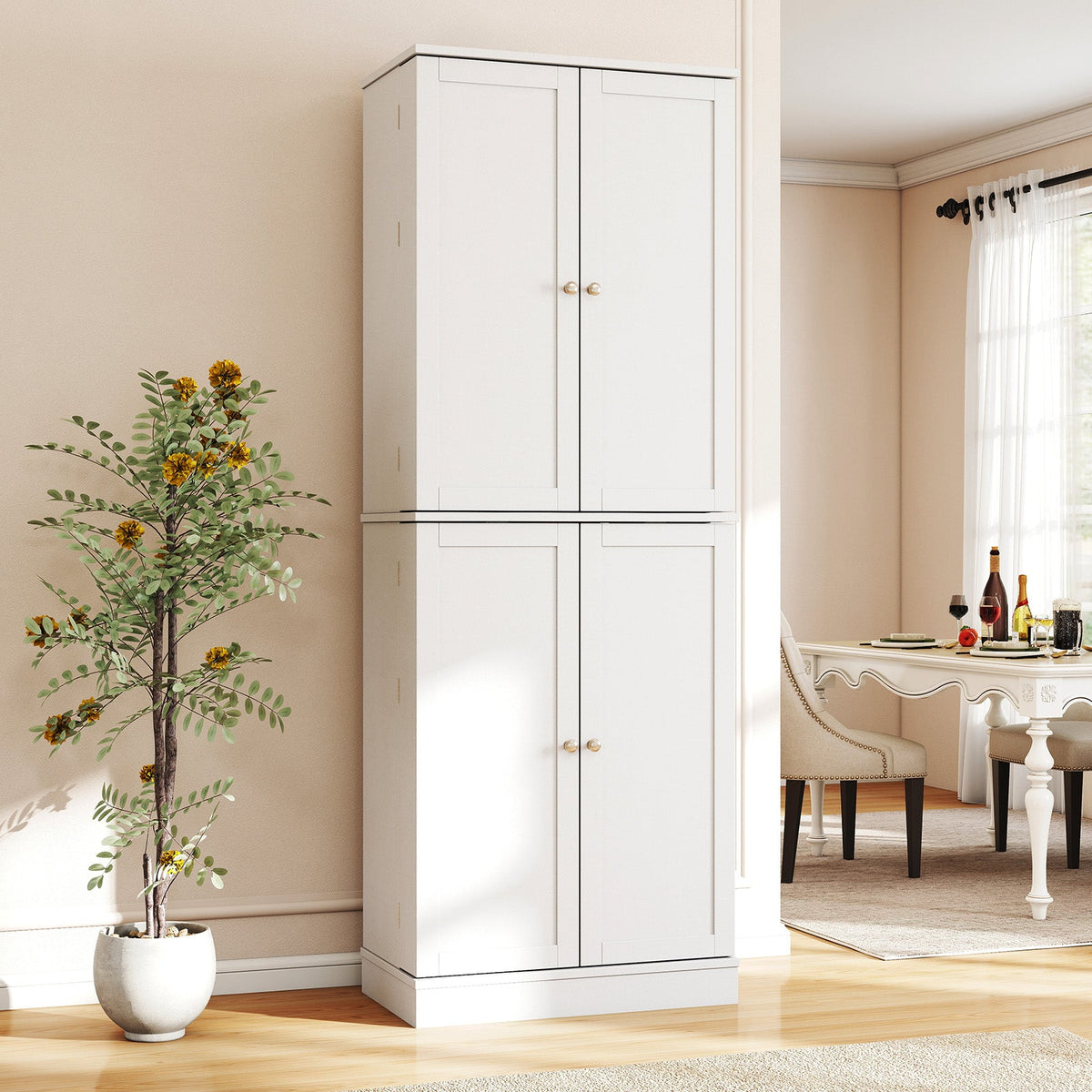 Tall freestanding kitchen pantry cabinet by DirectDeals, 65.5 inches, with shelves and storage space for kitchen organization.