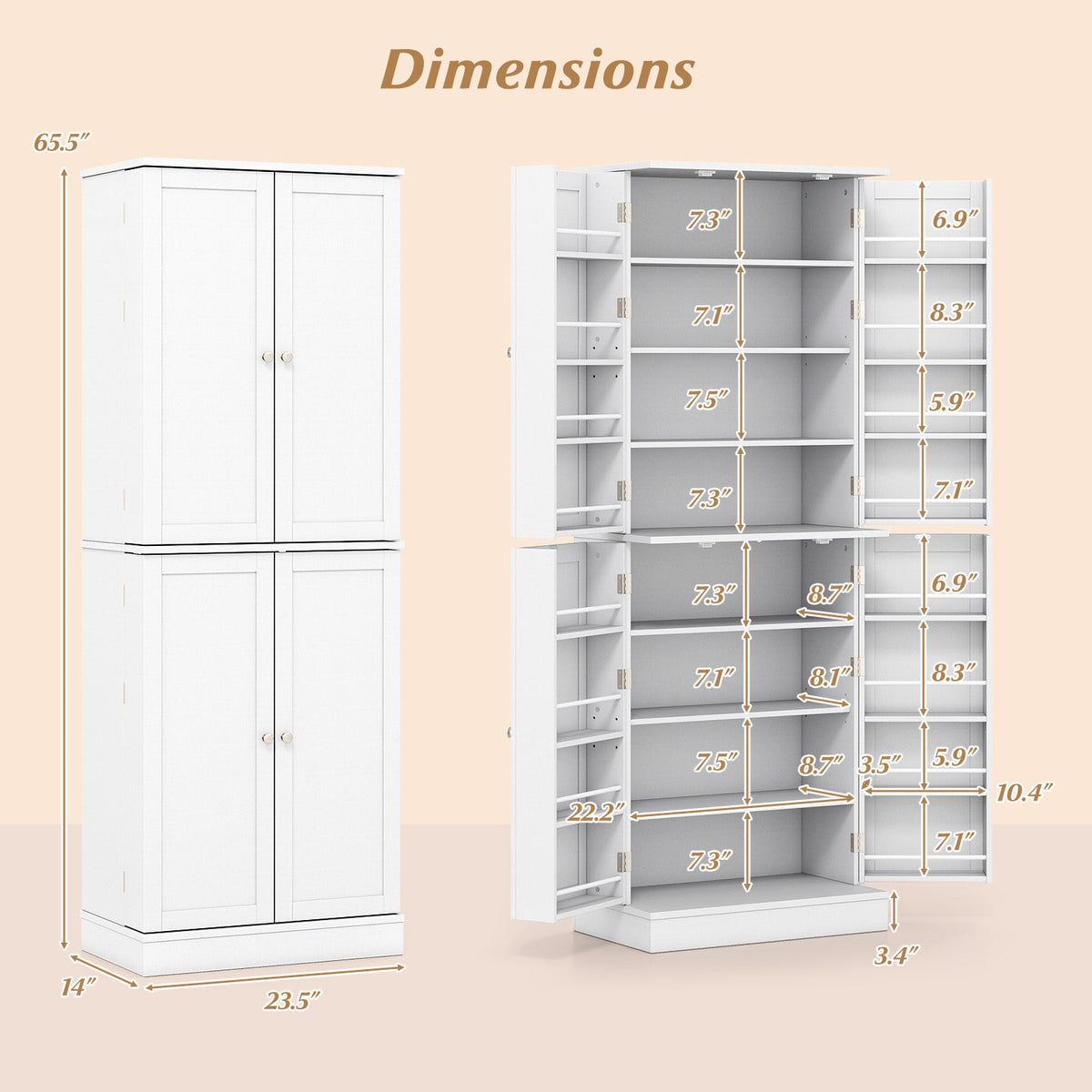 Tall 65.5-inch freestanding kitchen pantry cabinet by DirectDeals with shelves and storage space for kitchen organization.