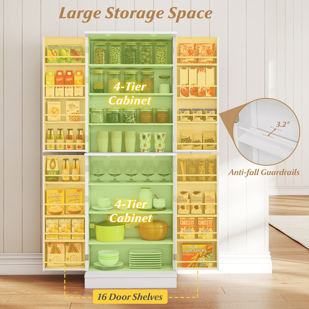 Tall 65.5-inch freestanding kitchen pantry cabinet from DirectDeals with multiple shelves and a sleek wood finish.
