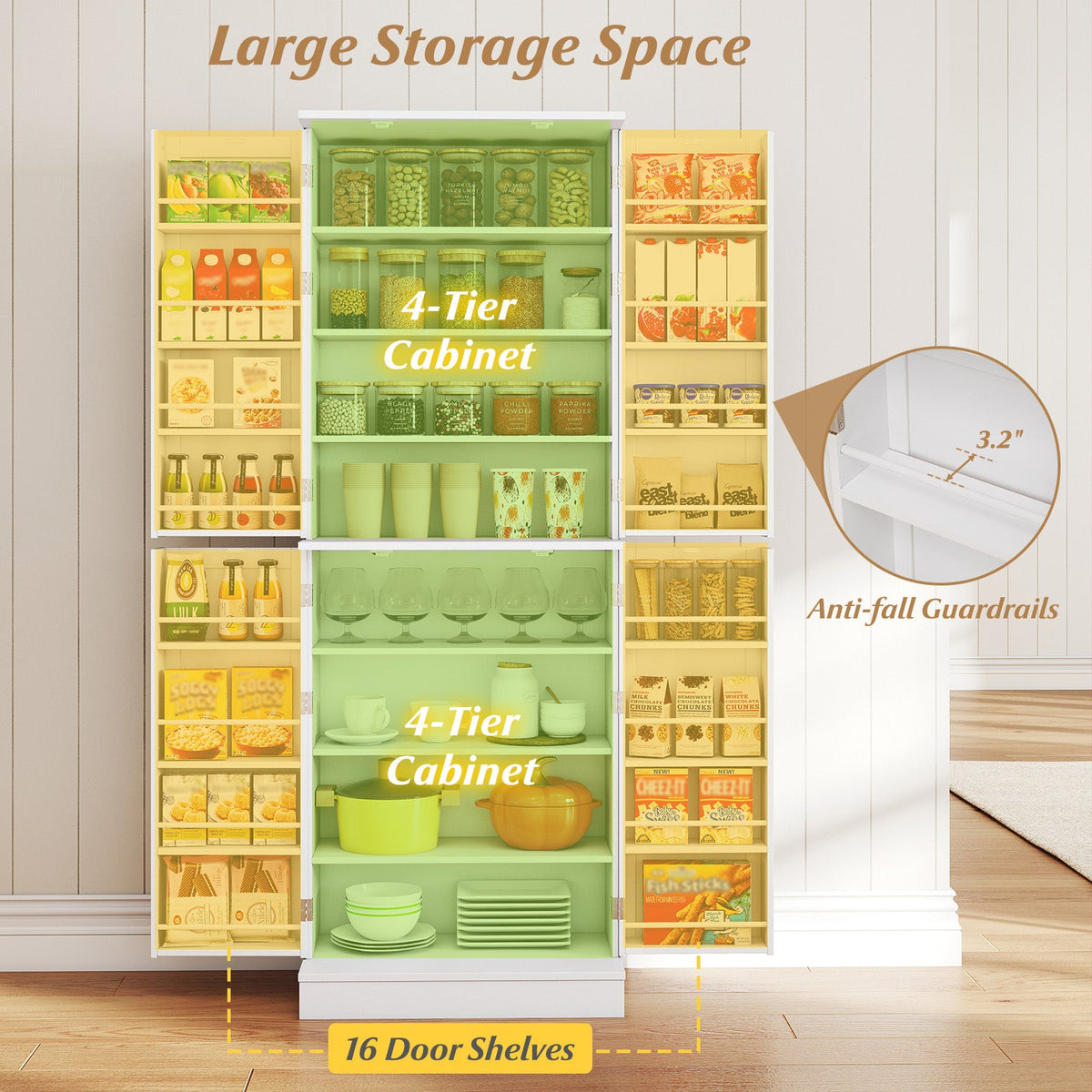 Tall 65.5-inch freestanding kitchen pantry cabinet from DirectDeals with multiple shelves and a sleek wood finish.