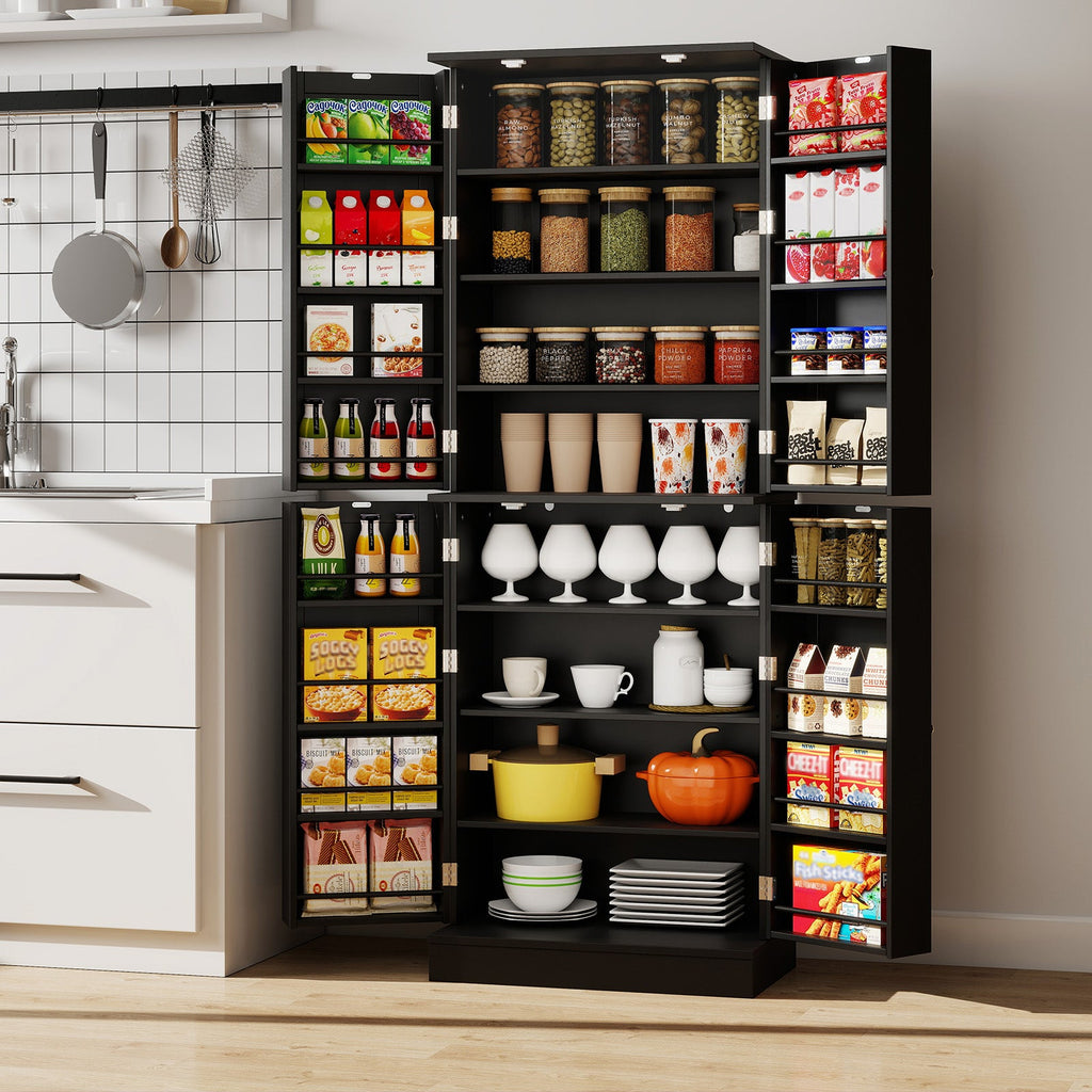 Tall freestanding kitchen pantry cabinet by DirectDeals, 65.5 inches, with shelves and storage compartments for kitchen organization.