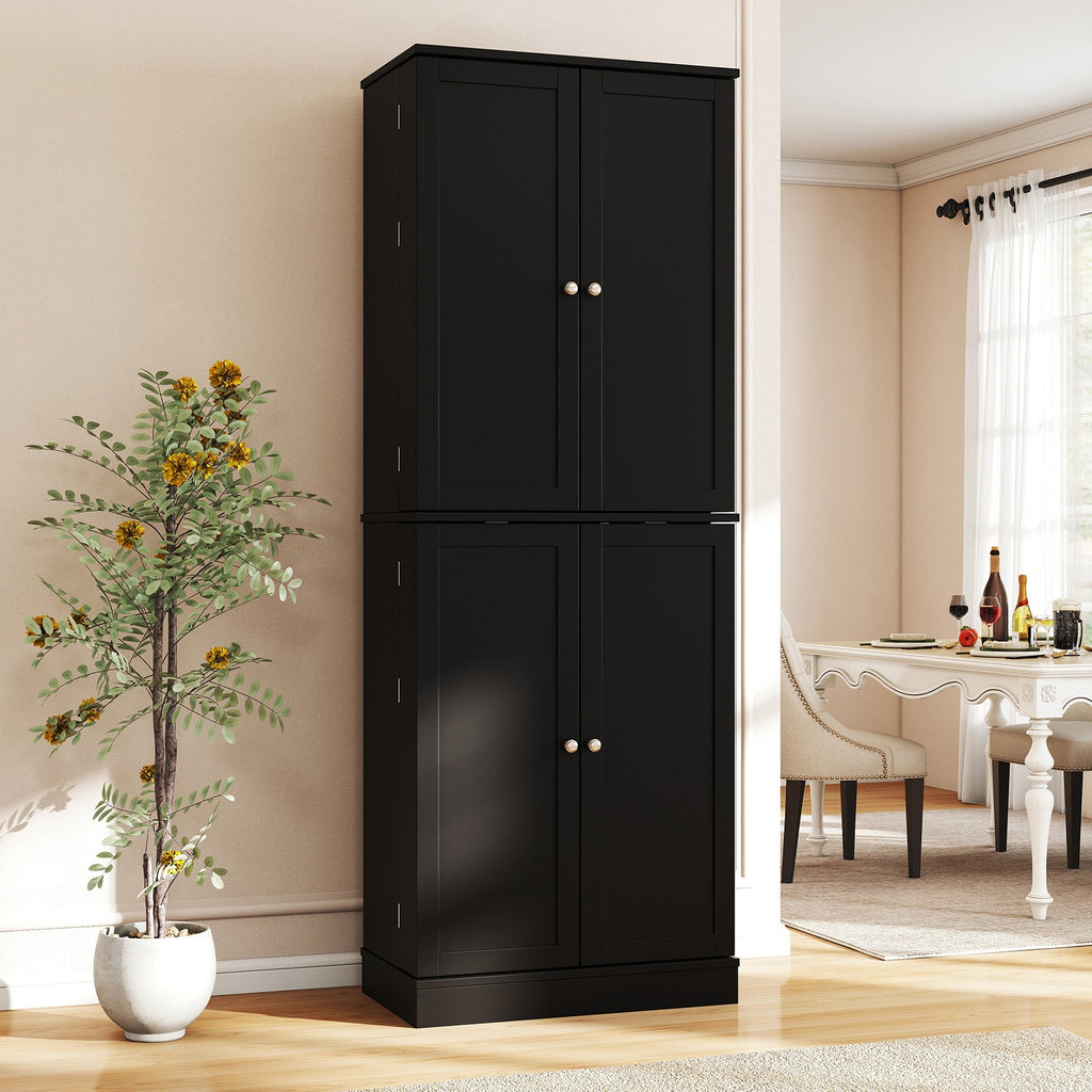 Tall freestanding kitchen pantry cabinet by DirectDeals with 65.5-inch height, featuring adjustable shelves and a sleek wood finish.