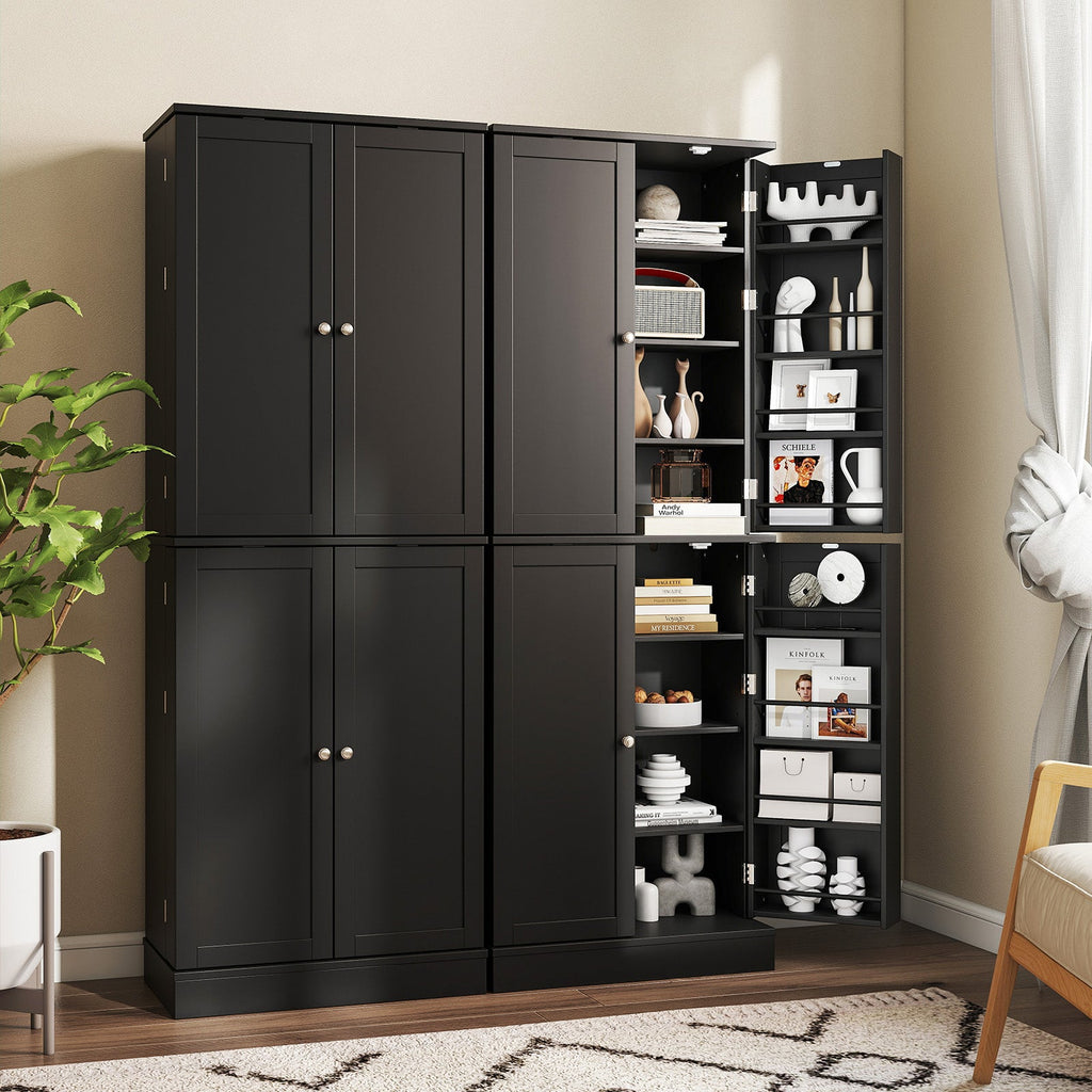 Tall 65.5-inch freestanding kitchen pantry cabinet by DirectDeals with multiple storage compartments and a sleek design.