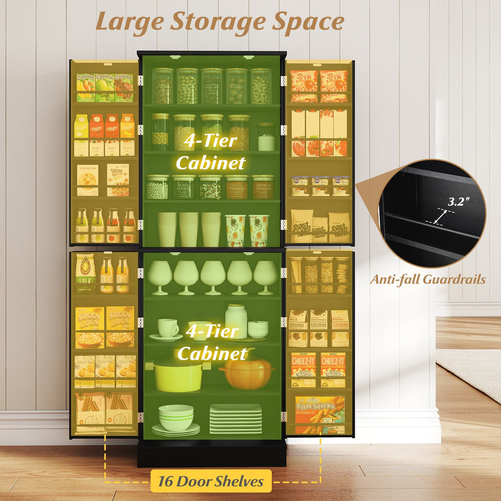 Tall freestanding kitchen pantry cabinet by DirectDeals, 65.5 inches tall, with doors and shelves for kitchen storage.
