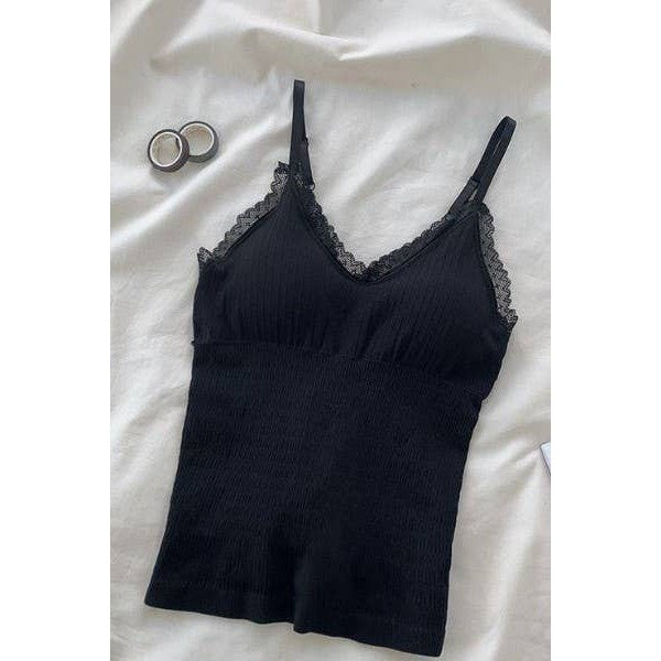Lace Strap Snatched Cami Top in Black or White | One Size XS/S Camisole (Apparel) - view 2