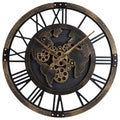 Large 27-inch gear wall clock with a world map design in brown, featuring a modern industrial style.