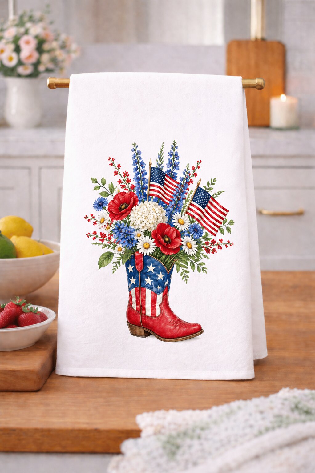 Patriotic Floral Boot Kitchen Towel