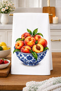 Peaches in a Blue & White Chinoiserie Bowl Kitchen Towel