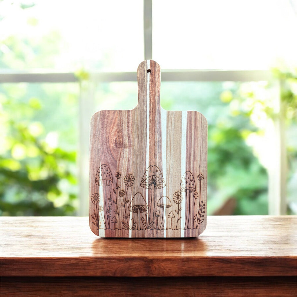 Mushroom Acacia Cutting Board, Engraved Cutting Board