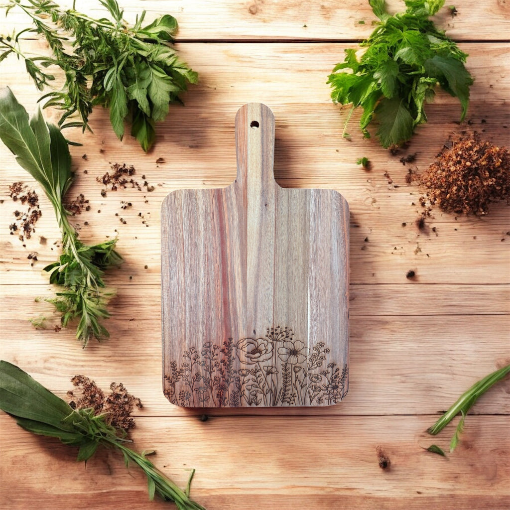 Mushroom Acacia Cutting Board, Engraved Cutting Board