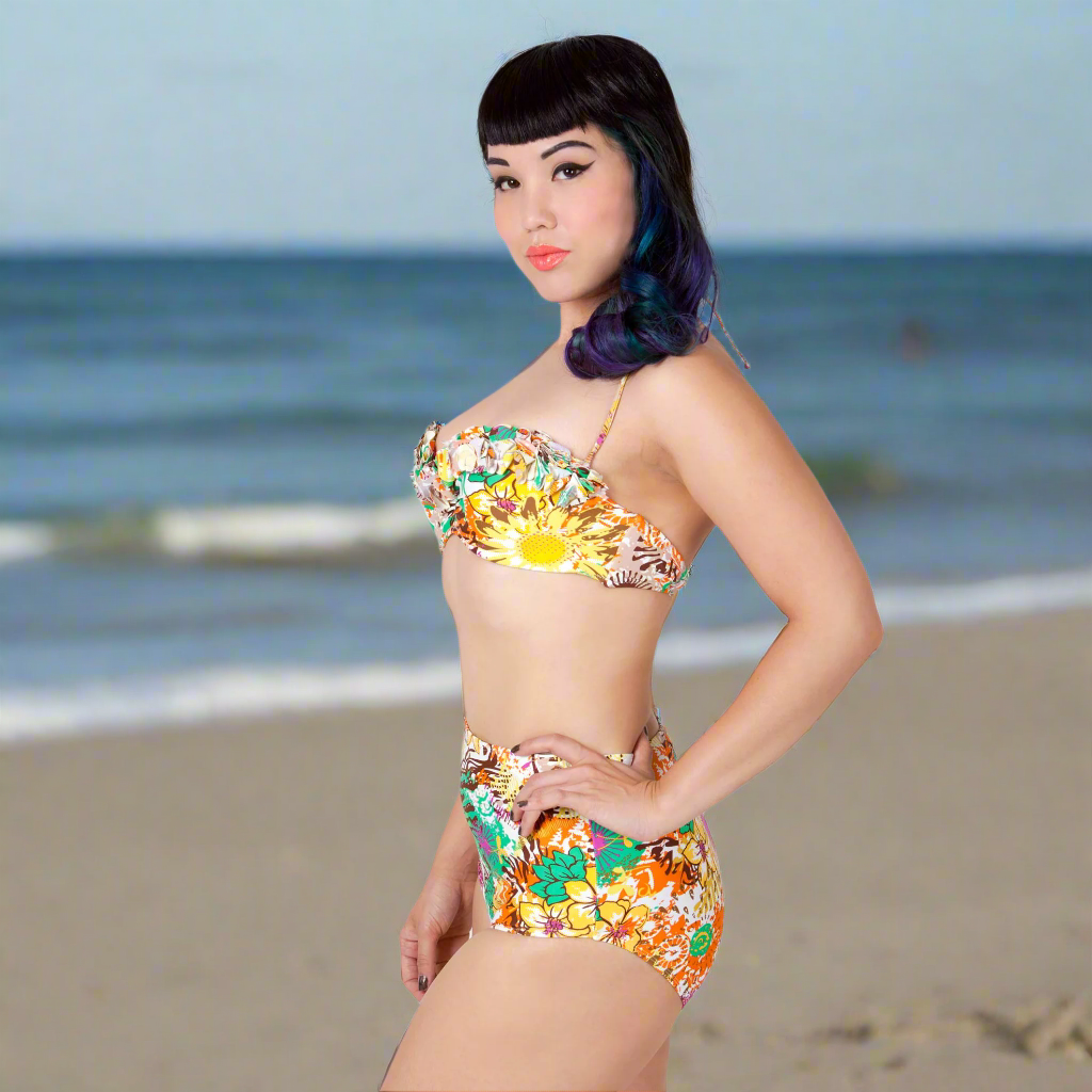 Pinup 1950s Natalia High-Waisted Bikini | Vintage Floral Two-Piece Swimwear [Sizes S-L Remaining] (Swimsuit) - view 3