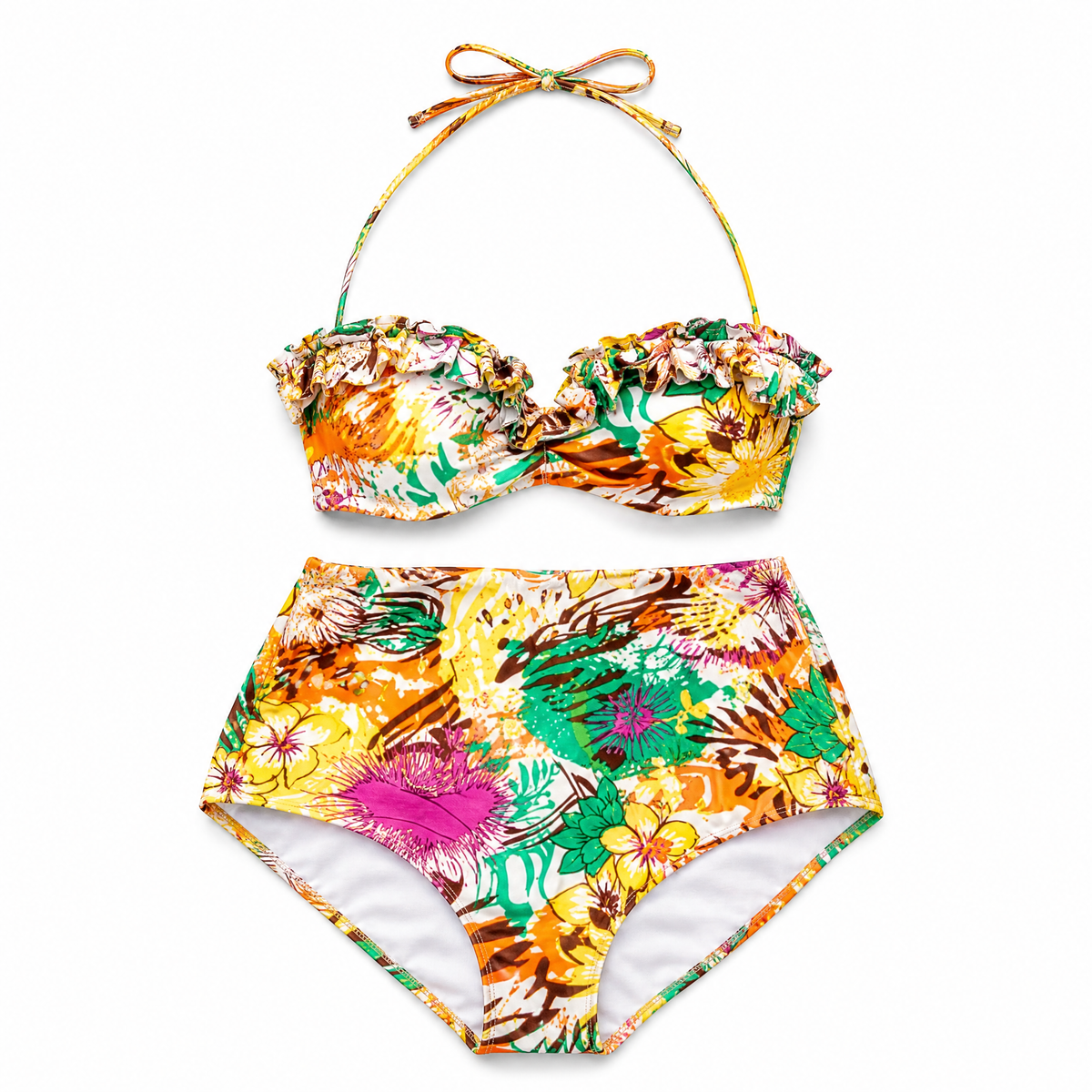 Pinup 1950s Natalia High-Waisted Bikini | Vintage Floral Two-Piece Swimwear [Sizes S-L Remaining] (Swimsuit) product photo