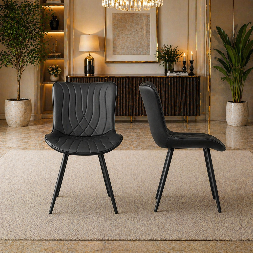 59" Extendable Round Dining Table Set with 6 PU Leather Chairs, Black Dining Room Bundle