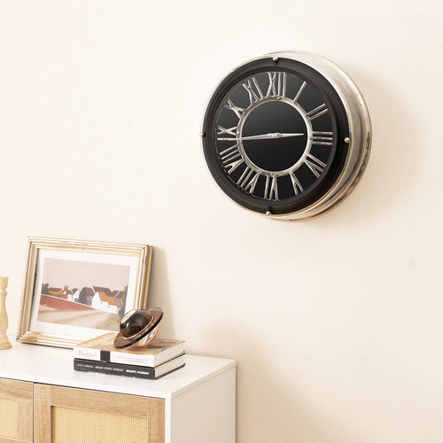 Silent wall clock with a sleek silver frame, 13.5/17.5 inch size, and modern design from DirectDeals.