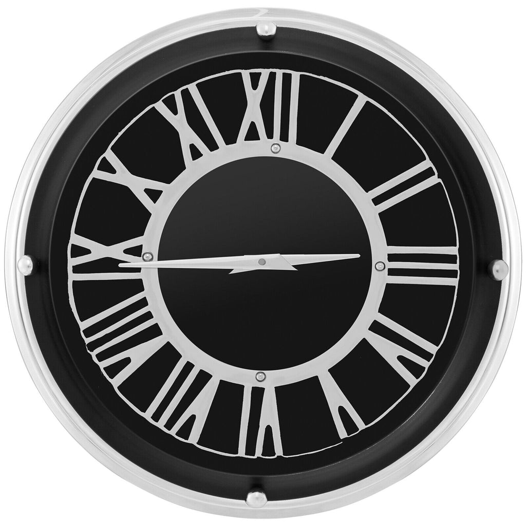 Silent wall clock with a silver frame, 13.5/17.5 inch size, featuring a modern design and silent movement from DirectDeals.