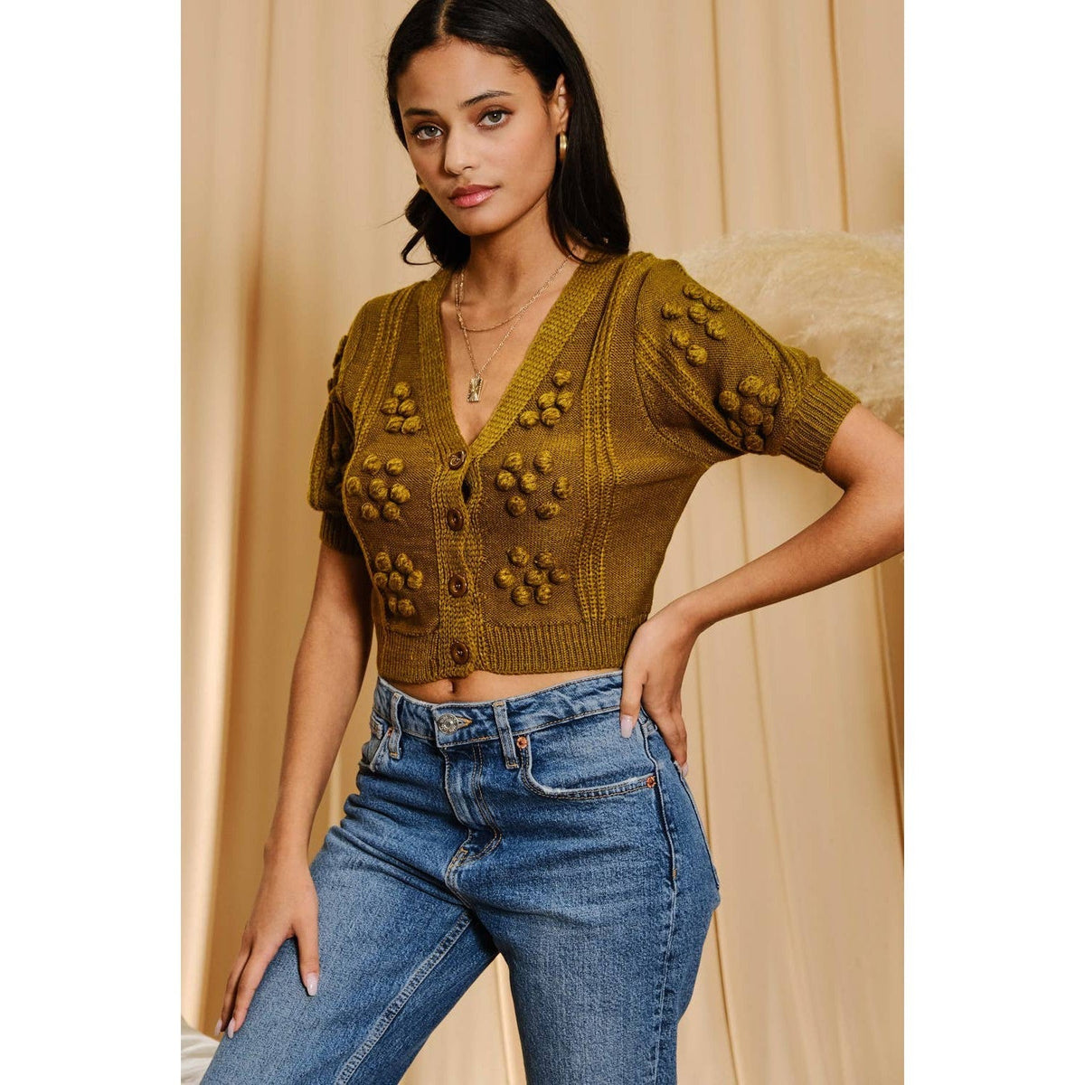 Sleeved Pom Pom Cardigan [Sizes S-L] (Apparel) - view 6