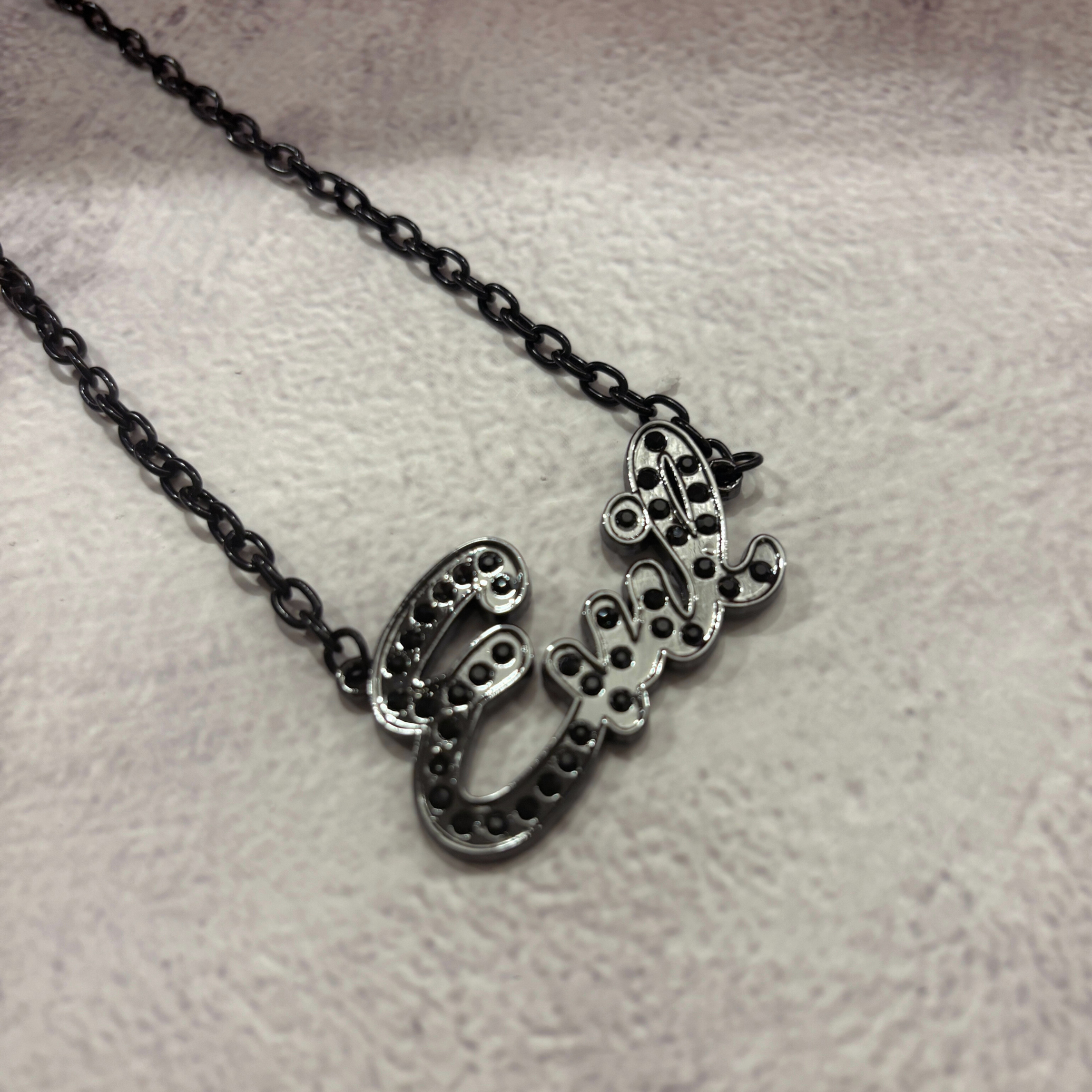 Sourpuss “Evil” Pendant Necklace with Black Rhinestones Gothic Statement Jewelry
