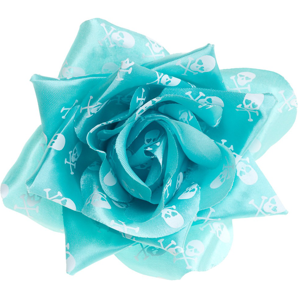 Sourpuss Turquoise & White Skull Rose Hair Clip | Gothic Rockabilly Pin-Up Hair Accessory