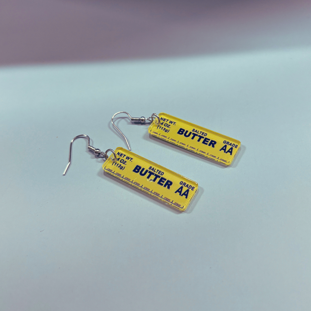 Stick of Salted Butter Earrings | Cute Acrylic Food Jewelry Gift for Bakers & Food Lovers
