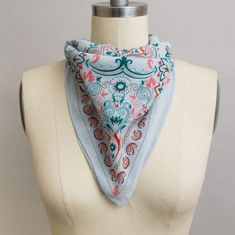 Teal Vintage Colorful Paisley Bandana | Scarf Handkerchief Necktie (Bandanas & Headties) - view 2