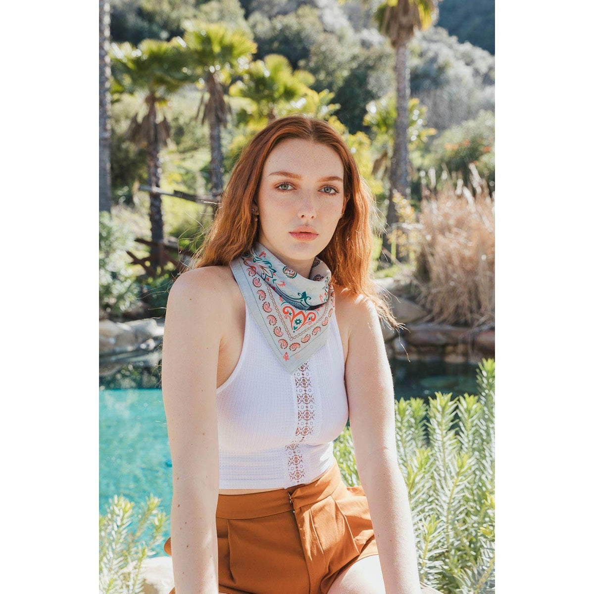 Teal Vintage Colorful Paisley Bandana | Scarf Handkerchief Necktie (Bandanas & Headties) - view 3