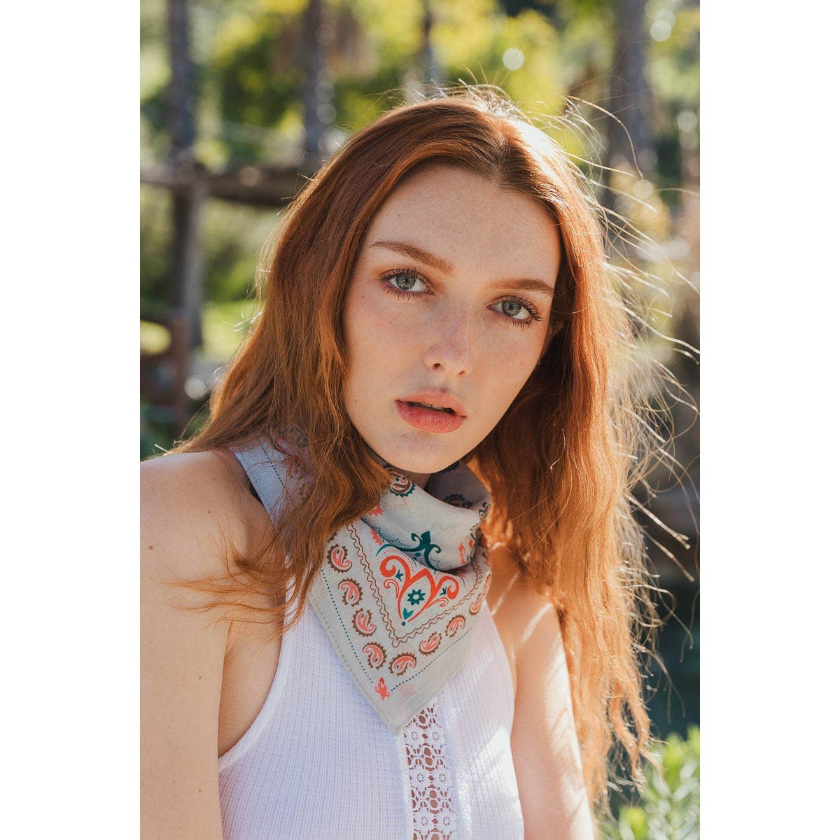 Teal Vintage Colorful Paisley Bandana | Scarf Handkerchief Necktie (Bandanas & Headties) - view 4