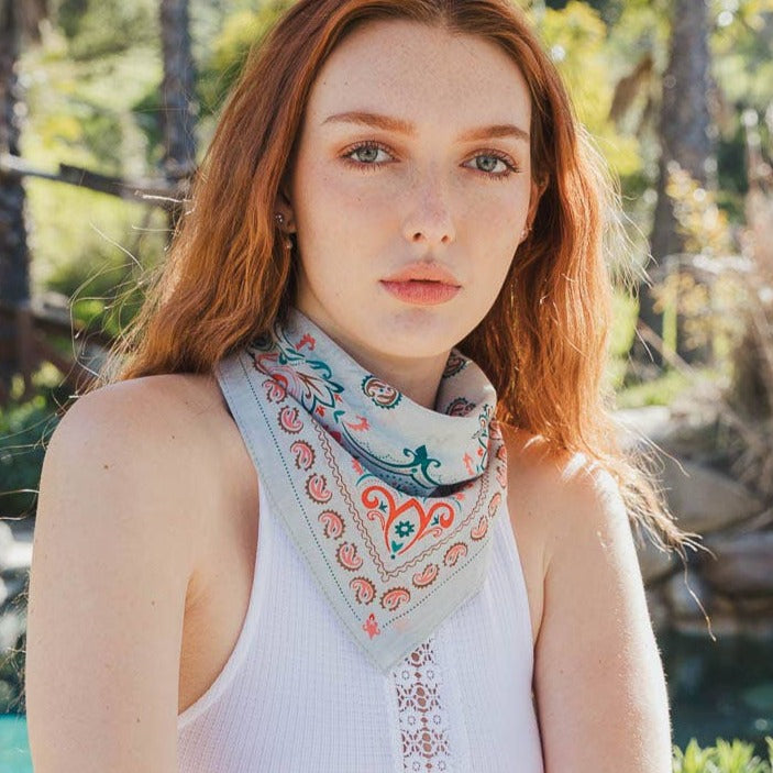 Teal Vintage Colorful Paisley Bandana | Scarf Handkerchief Necktie (Bandanas & Headties) product photo