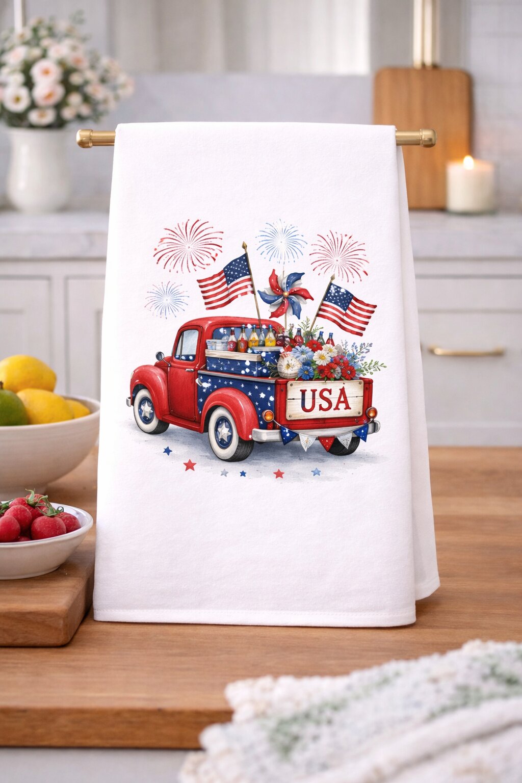 USA America Patriotic Truck Kitchen Towel