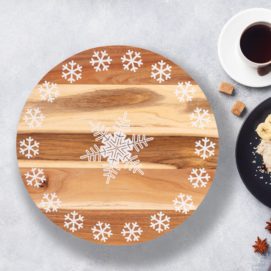 NNEDSZ Bread and Butter 18 Inch Print Wooden Lazy Susan T- White Snowflake
