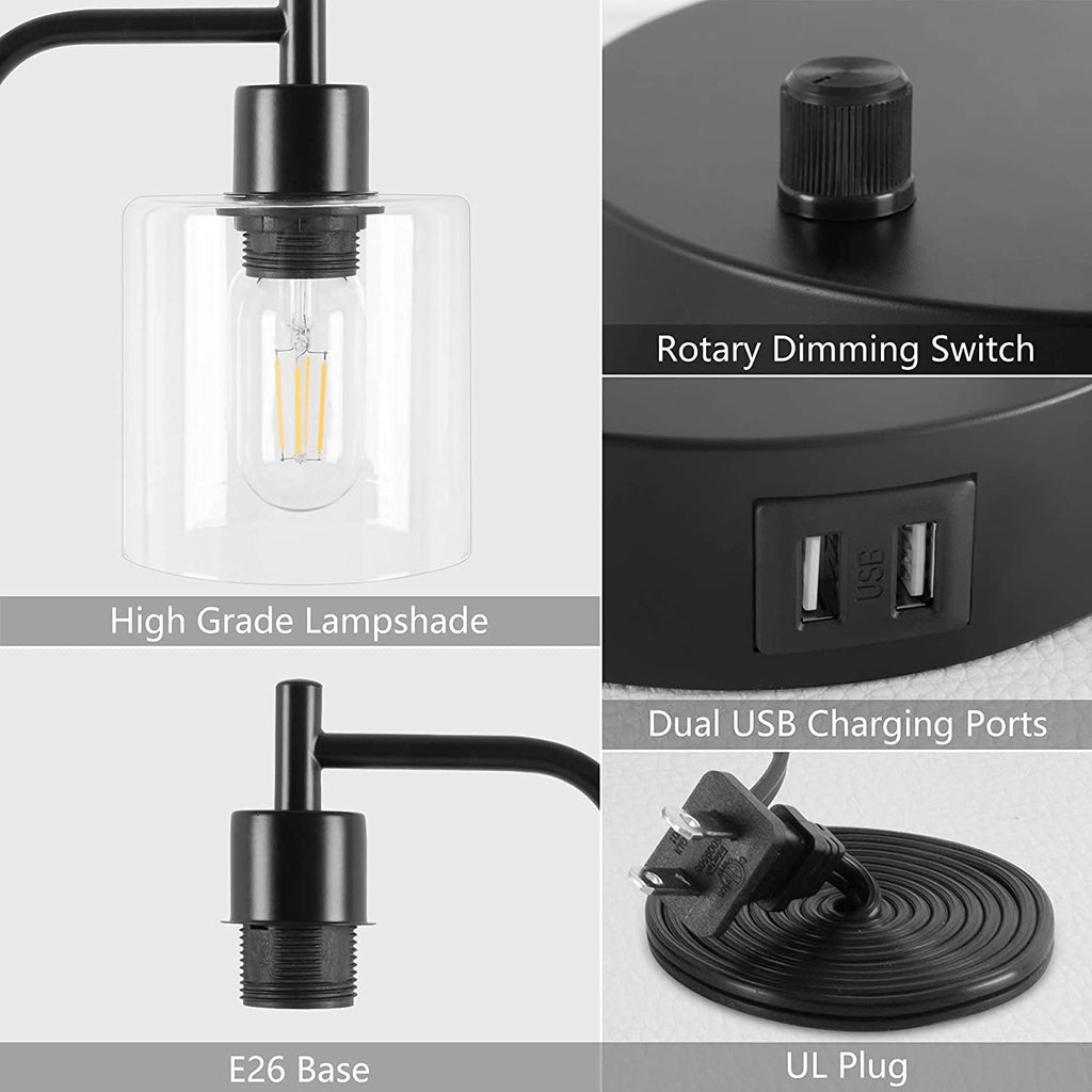 NNEDSZ 2x Pack Industrial Table Lamp with 2 USB Port for Bedside Nightstand Desk and Living Room Office (Bulb not Included)