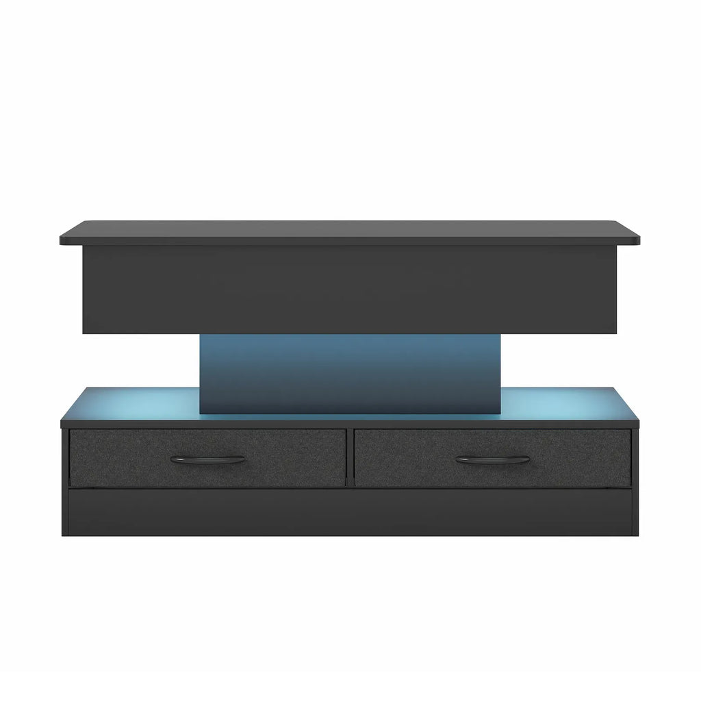 LED Lift Top Coffee Table in Black with 2-Tier Design and Drawers for Living Room