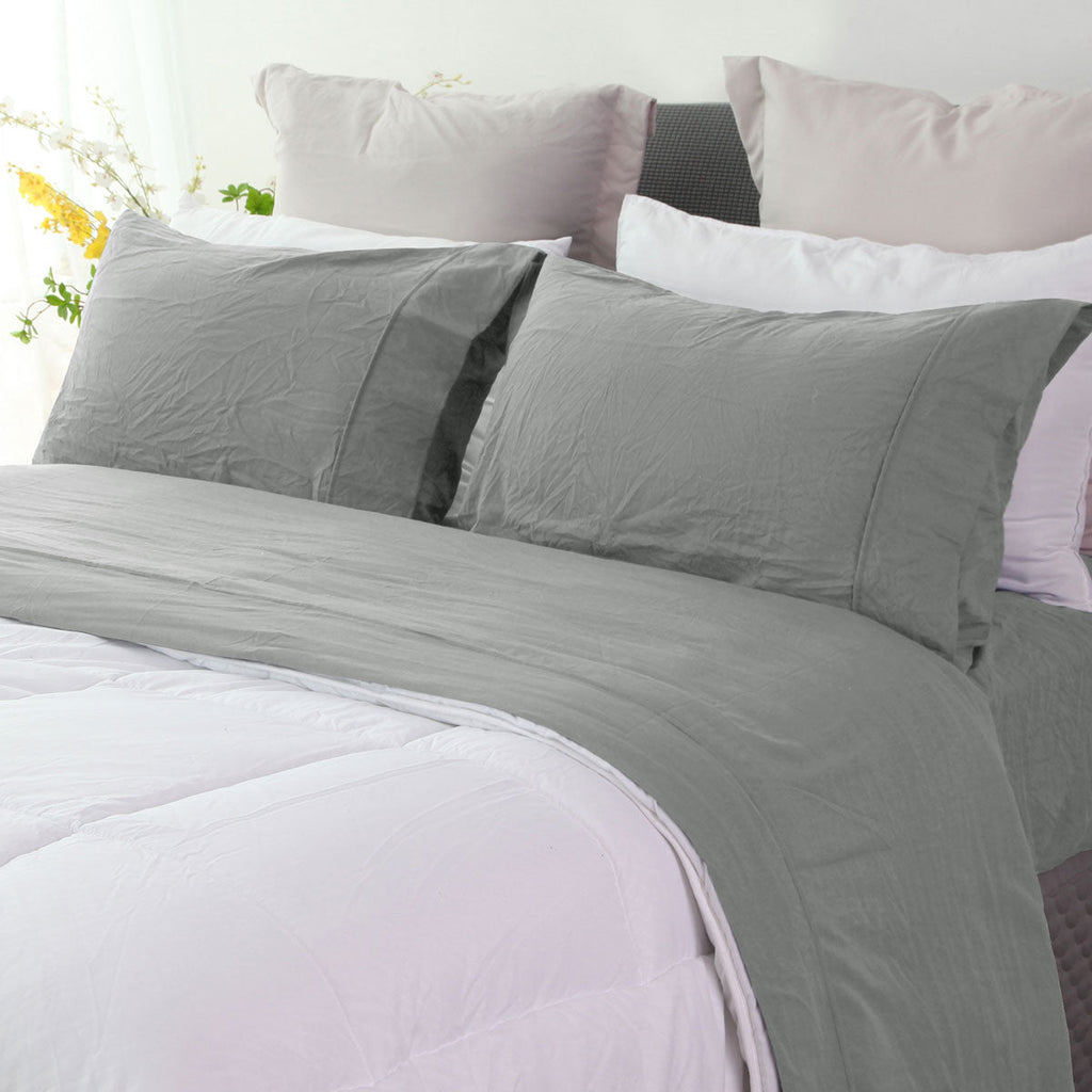 Ramesses Charcoal Pebble Wash Linen Look Alternative Sheet Set Single