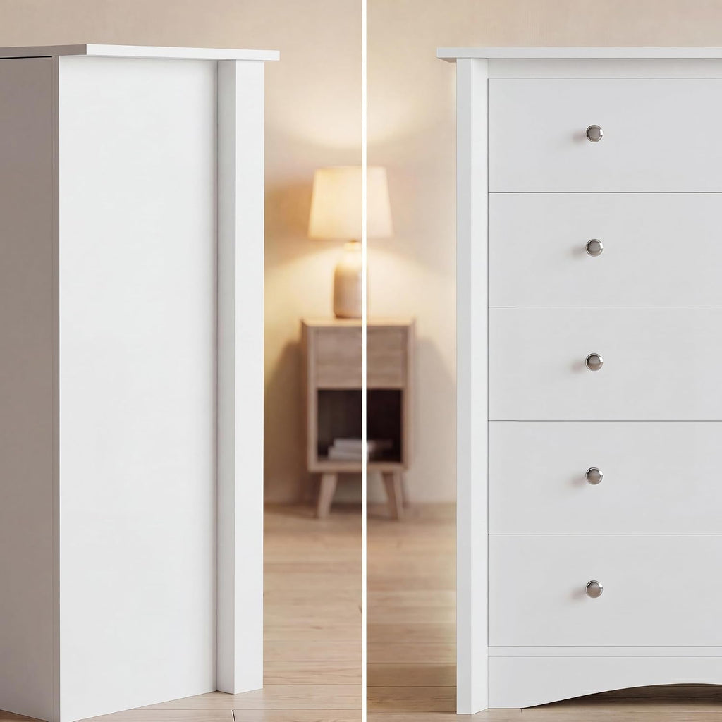 Tall Dresser for Bedroom, Modern Dressers with 5 Drawers, White