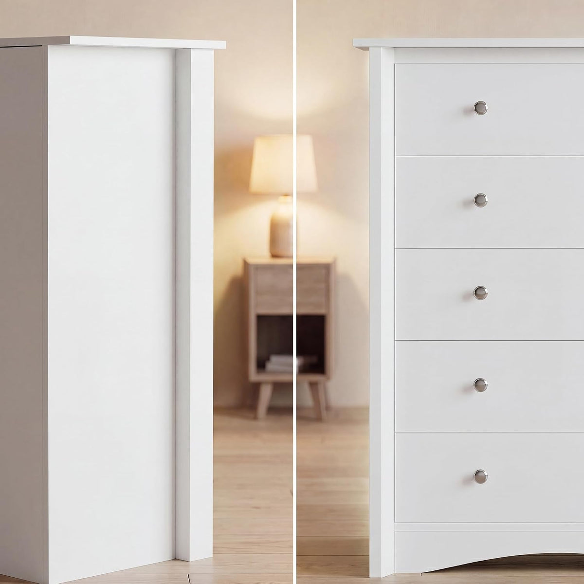 Tall Dresser for Bedroom, Modern Dressers with 5 Drawers, White
