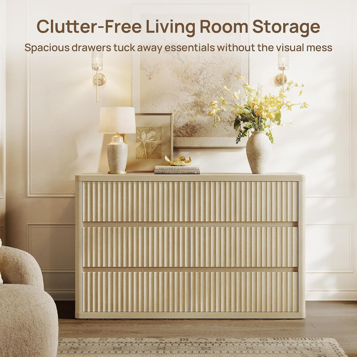 53.5" Extra Wide Dresser for Bedroom Dressers with 6 Fluted Drawers