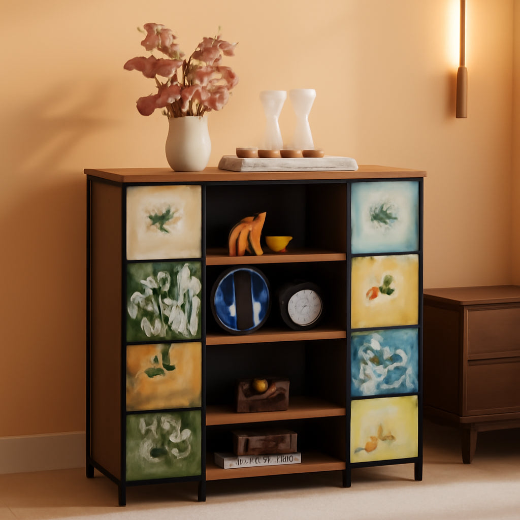 Eight Drawer Corner Dresser With Durable Fabric Drawers