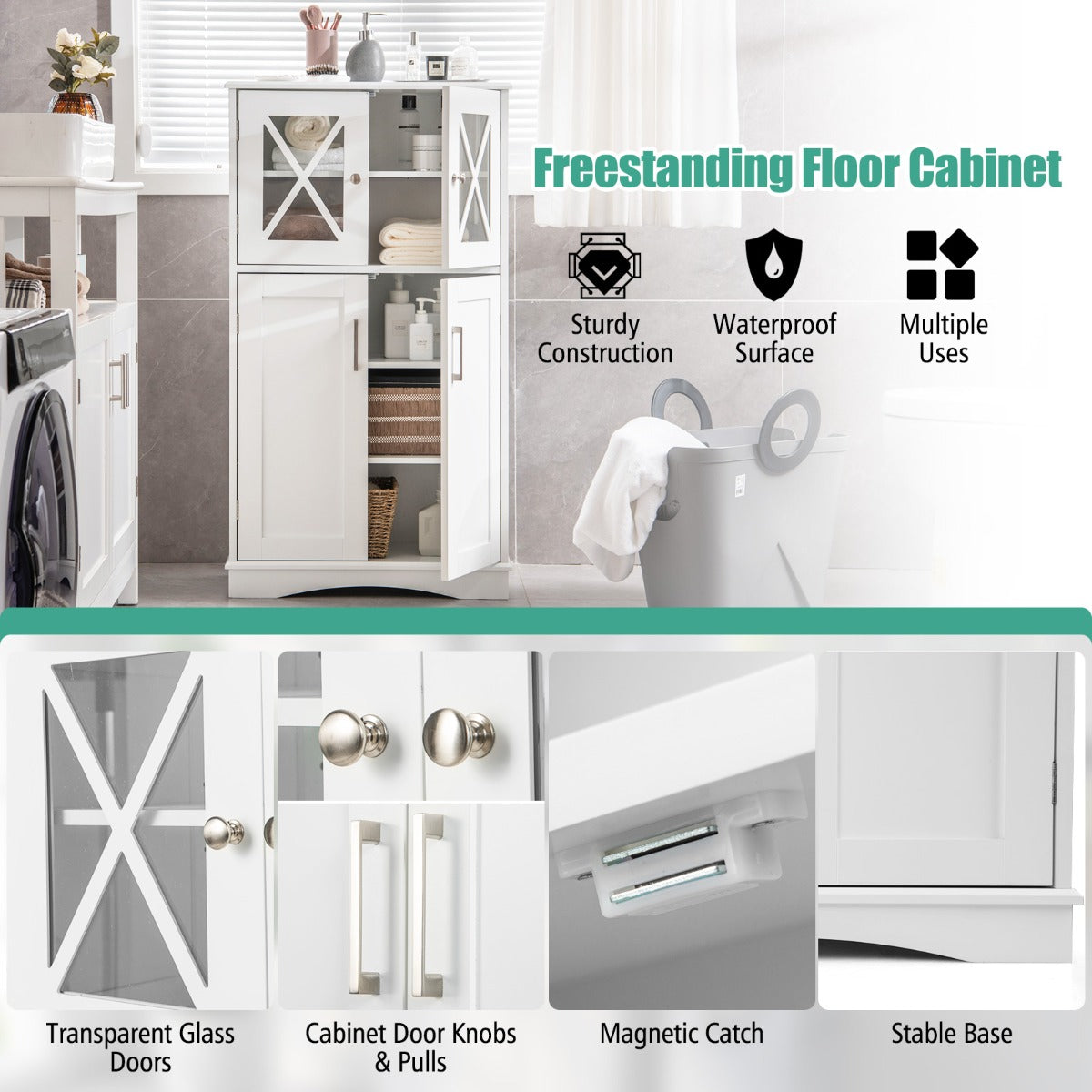 NNECW Bathroom Storage Cabinet with Adjustable Shelves for Bathroom