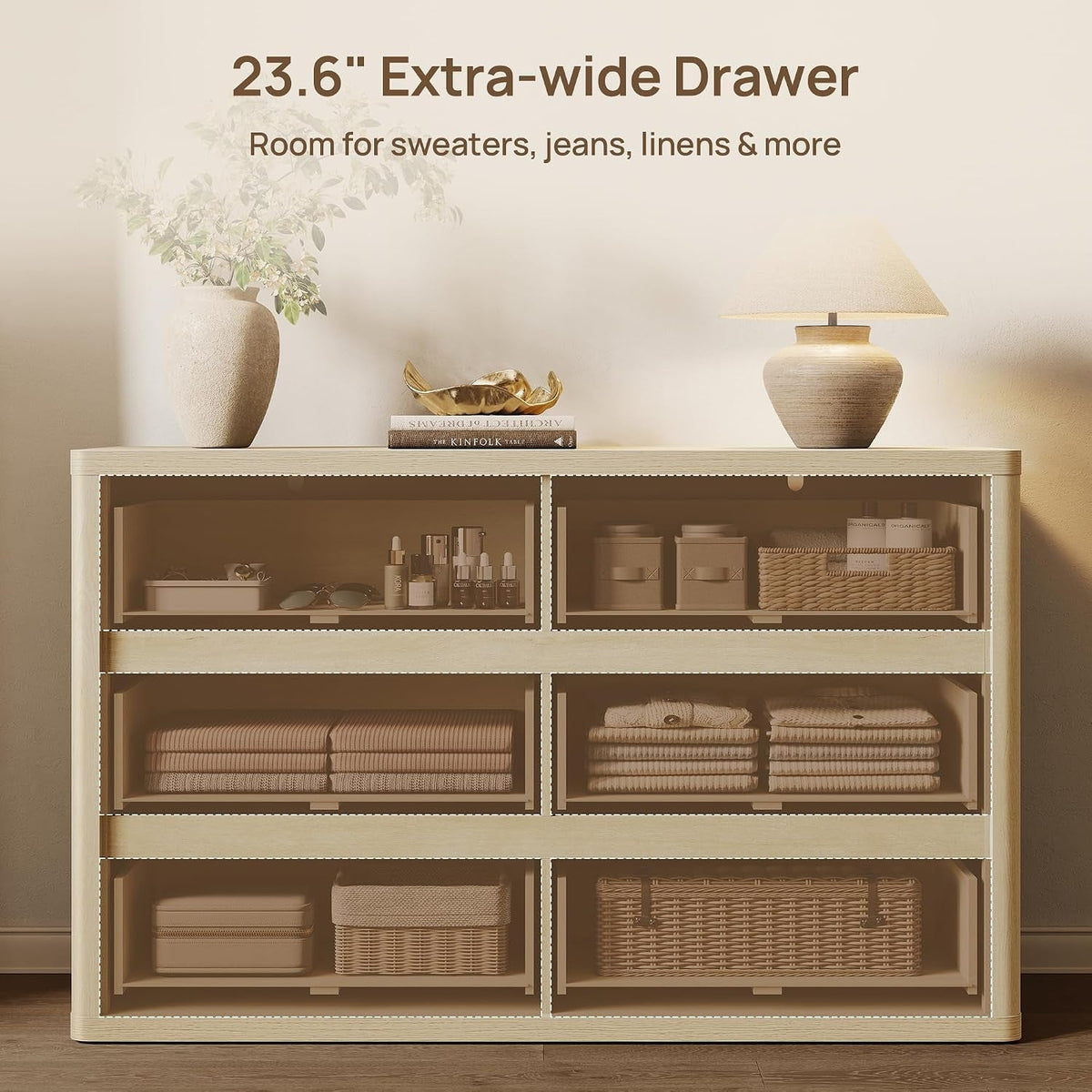 53.5" Extra Wide Dresser for Bedroom Dressers with 6 Fluted Drawers