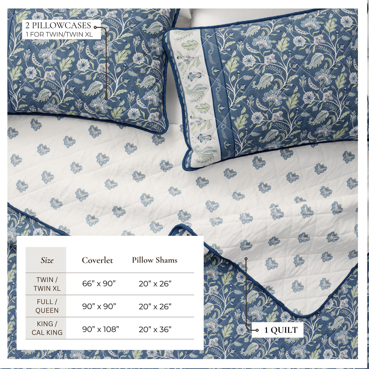 Floral Boho Printed Cotton Quilt Set - Indira Collection
