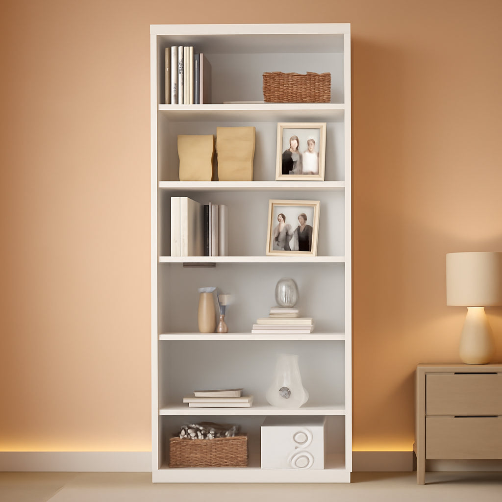 White Six Tier Modern Bookshelf Contemporary Home Storage Rack
