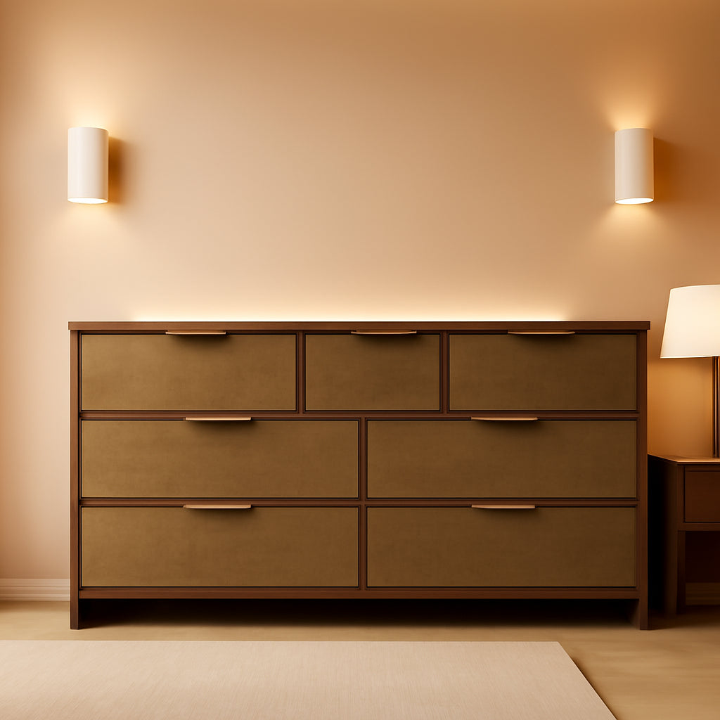 Rattan 7 Drawer Dresser for Bedroom, 55" Wide Curved Dressers & Chests of Drawers with 7 Deep Drawers