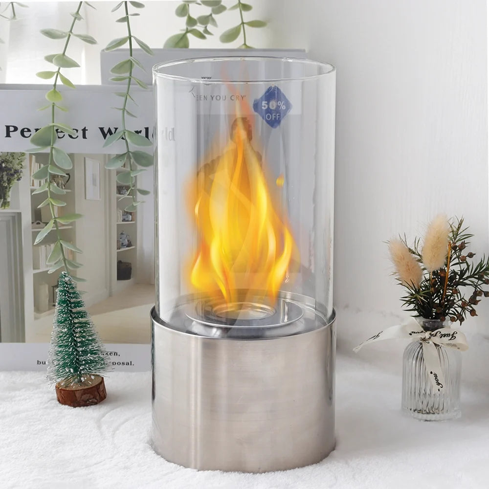 JHY DESIGN Portable Tabletop Firepit Cylindrical With Glass (Gel & Ethanol Fireplaces) - view 5