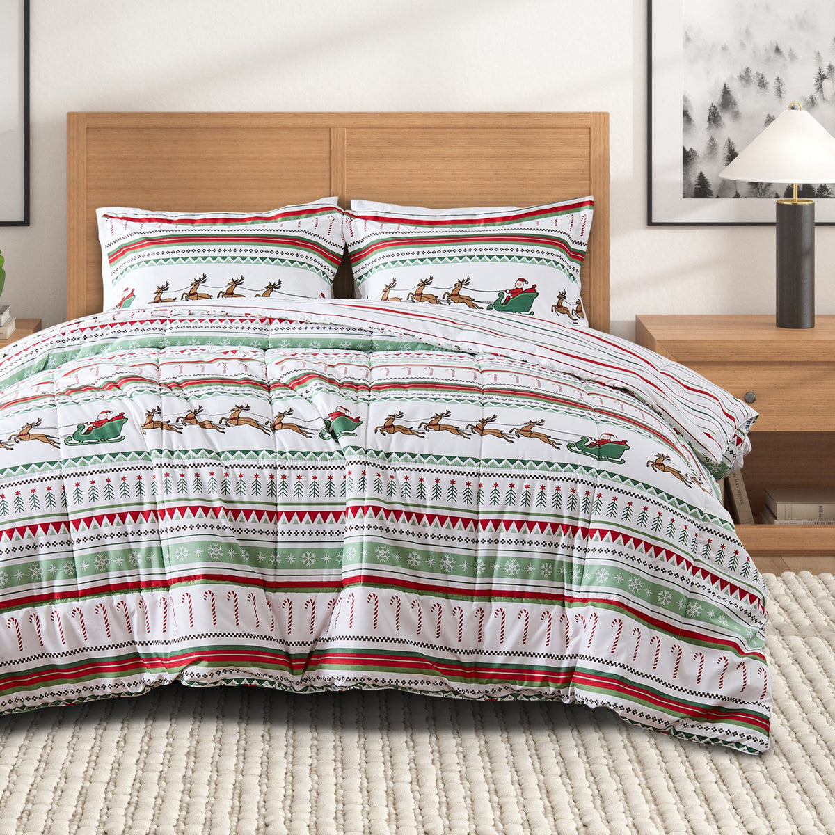 Reversible Christmas Comforter and Sham Set - Holiday / Lodge Odette Collection