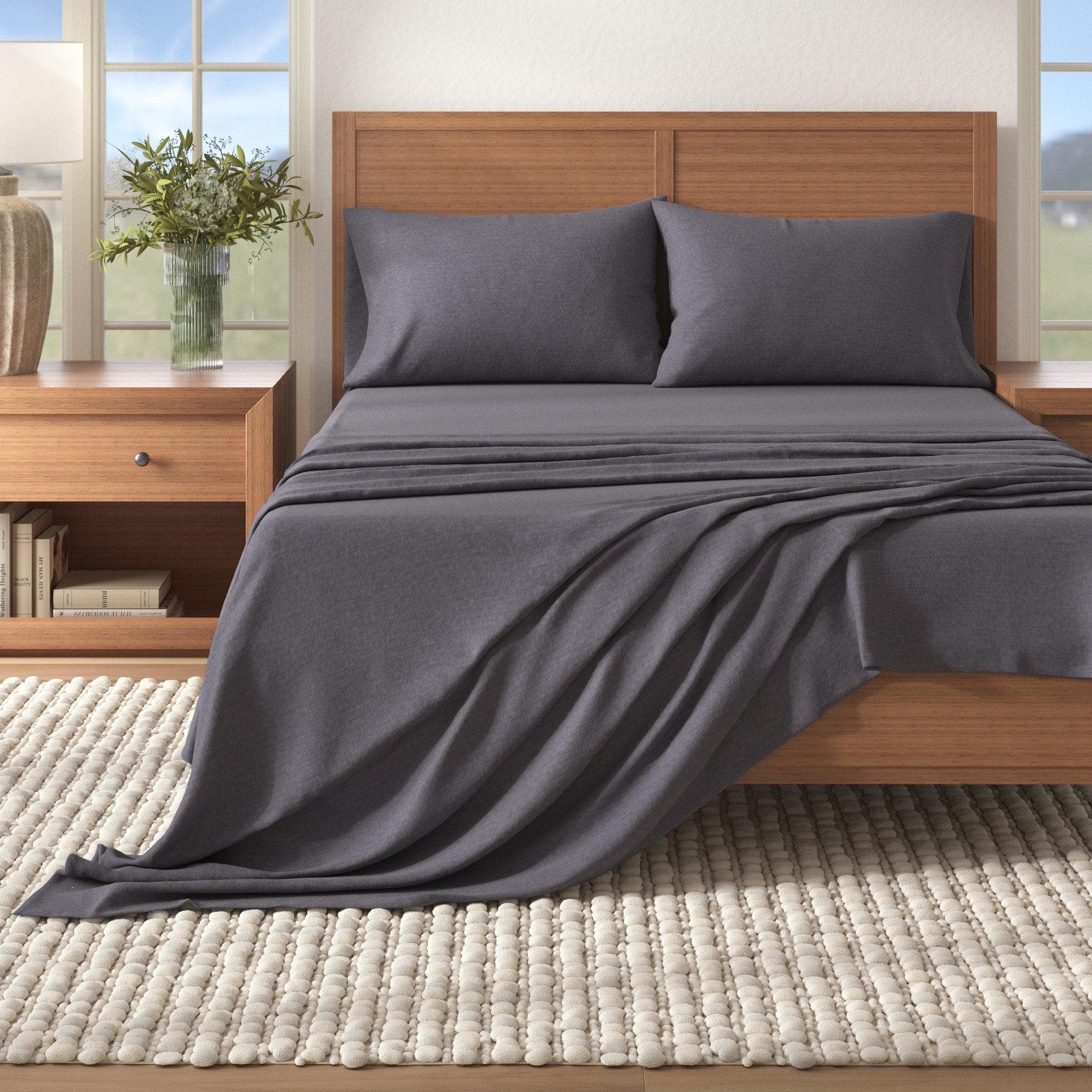 Heathered Solid Cotton Blend Flannel Sheet Set - Anders Collection product photo - view 19